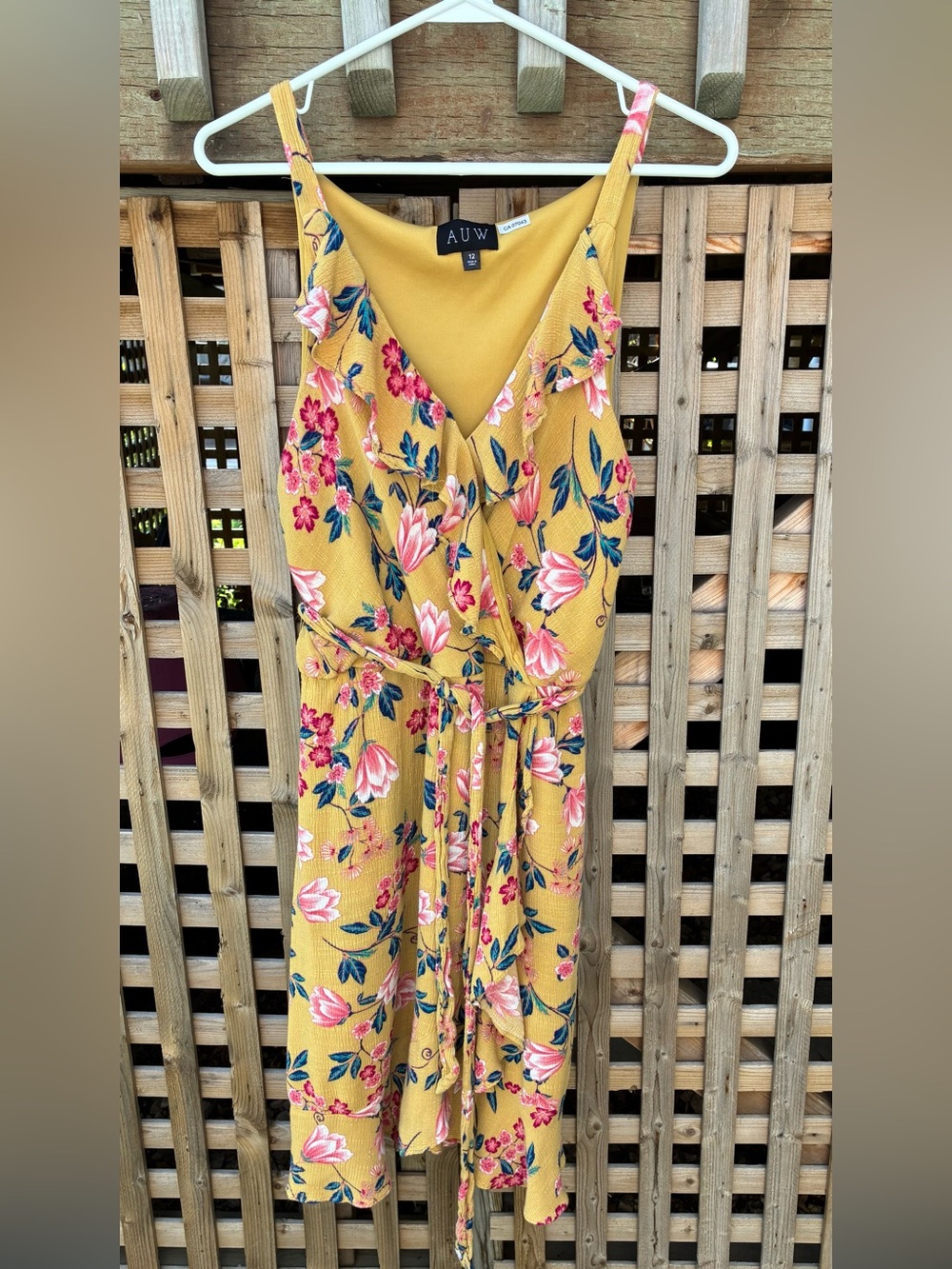 AUW Yellow Floral Midi Dress with Pink & Green Print